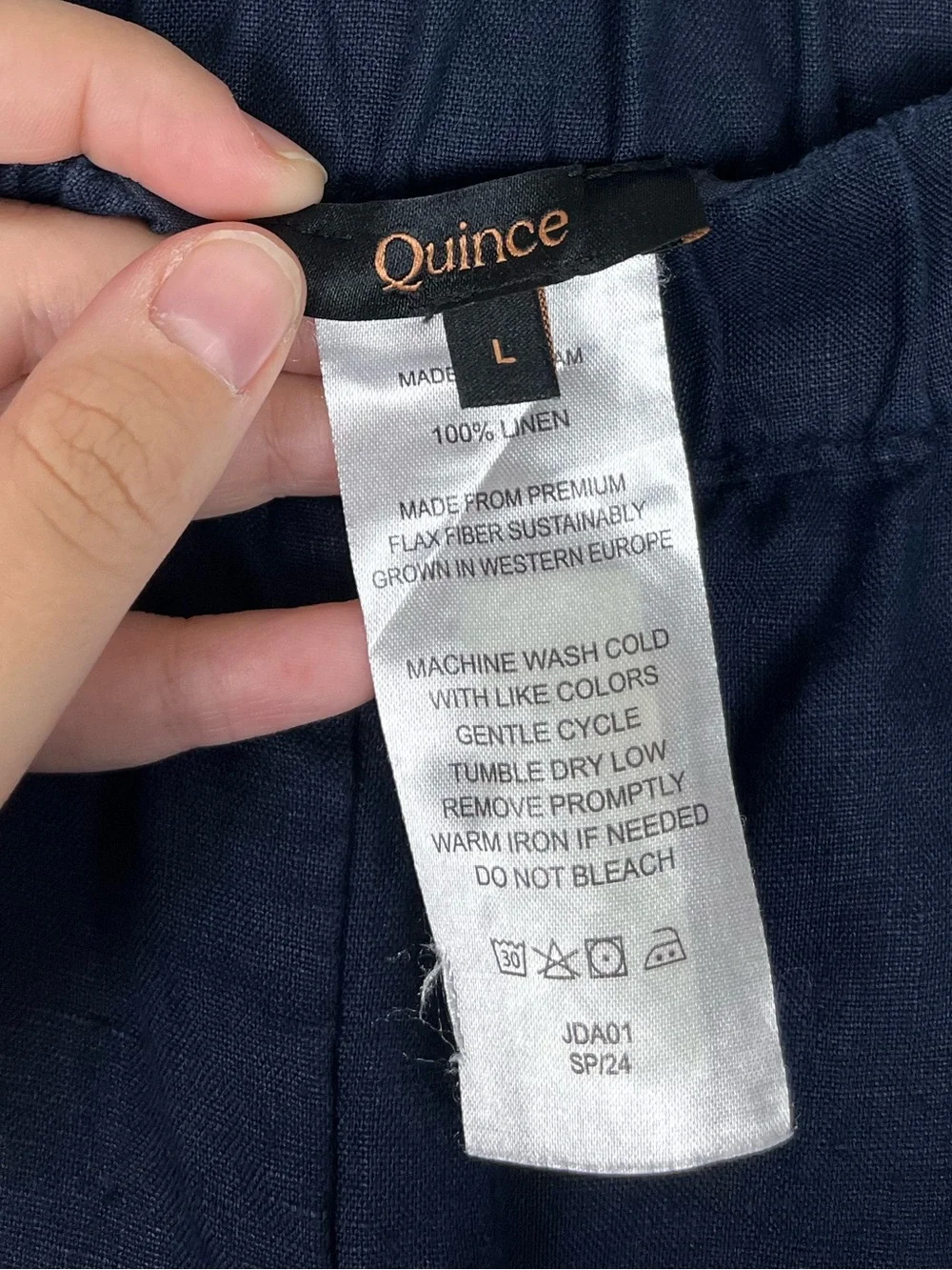 Quince European Linen Pants Wide Leg Ankle/Crop Pants Sz L Navy Minimalist